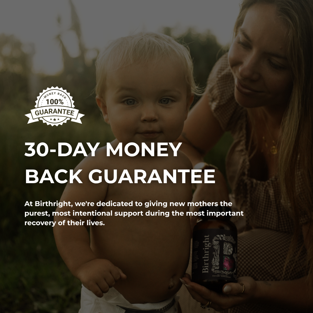 Mother holding her baby outdoors with a 100% Guarantee seal. Heading: 